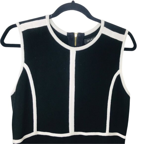 Jessica Black And White Minimalist  Sleeveless Knit fitted Midi Dress women M - Picture 5 of 15